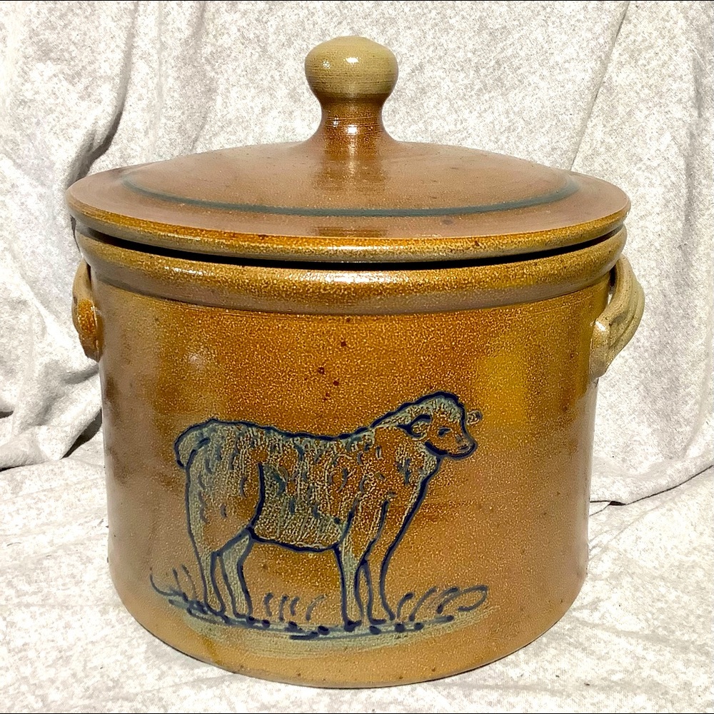 Rowe Pottery 2012 Historical Covered Crock Sheep Design